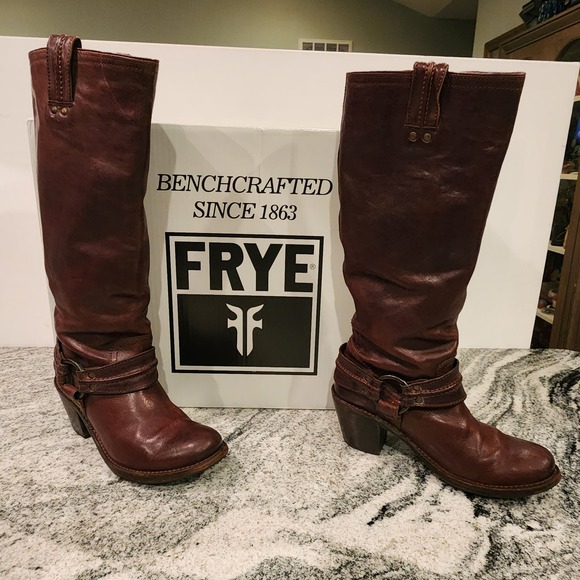 FRYE Carmen Harness Dark Brown leather tall boots. SIZE 7.5B - Picture 2 of 14